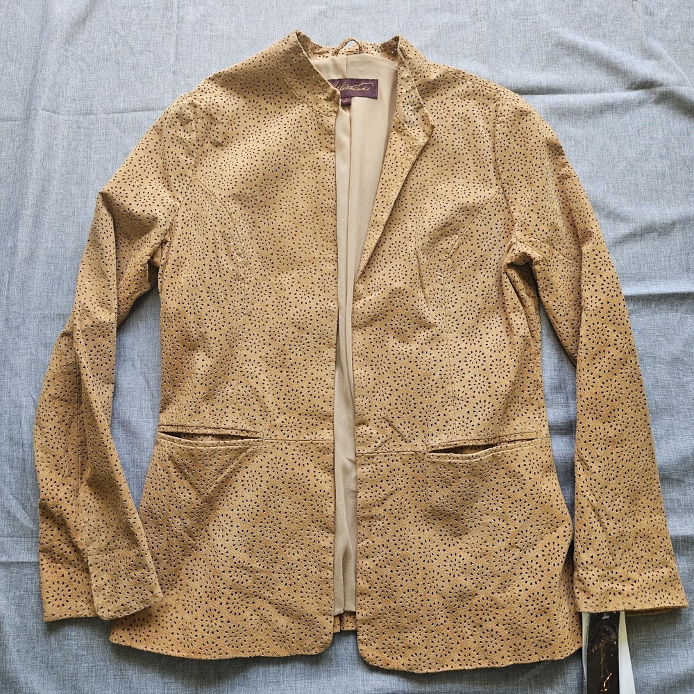 Hal Rubenstein Laser Cut Perforated Leather Suede Jacket womens size Small